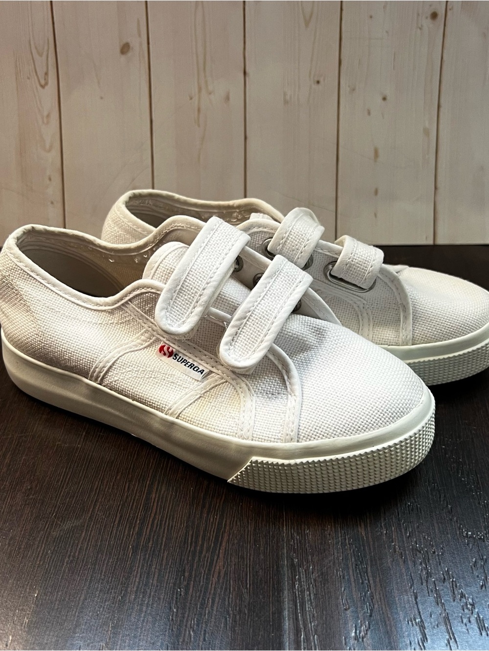 Superga Kids White Velcro Canvas Sneakers Kid 13.5